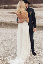 A-Line Spaghetti Straps Long Chiffon Wedding Dress with Lace WD259 by pgmdress