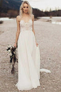 A-Line Spaghetti Straps Long Chiffon Wedding Dress with Lace WD259 by pgmdress