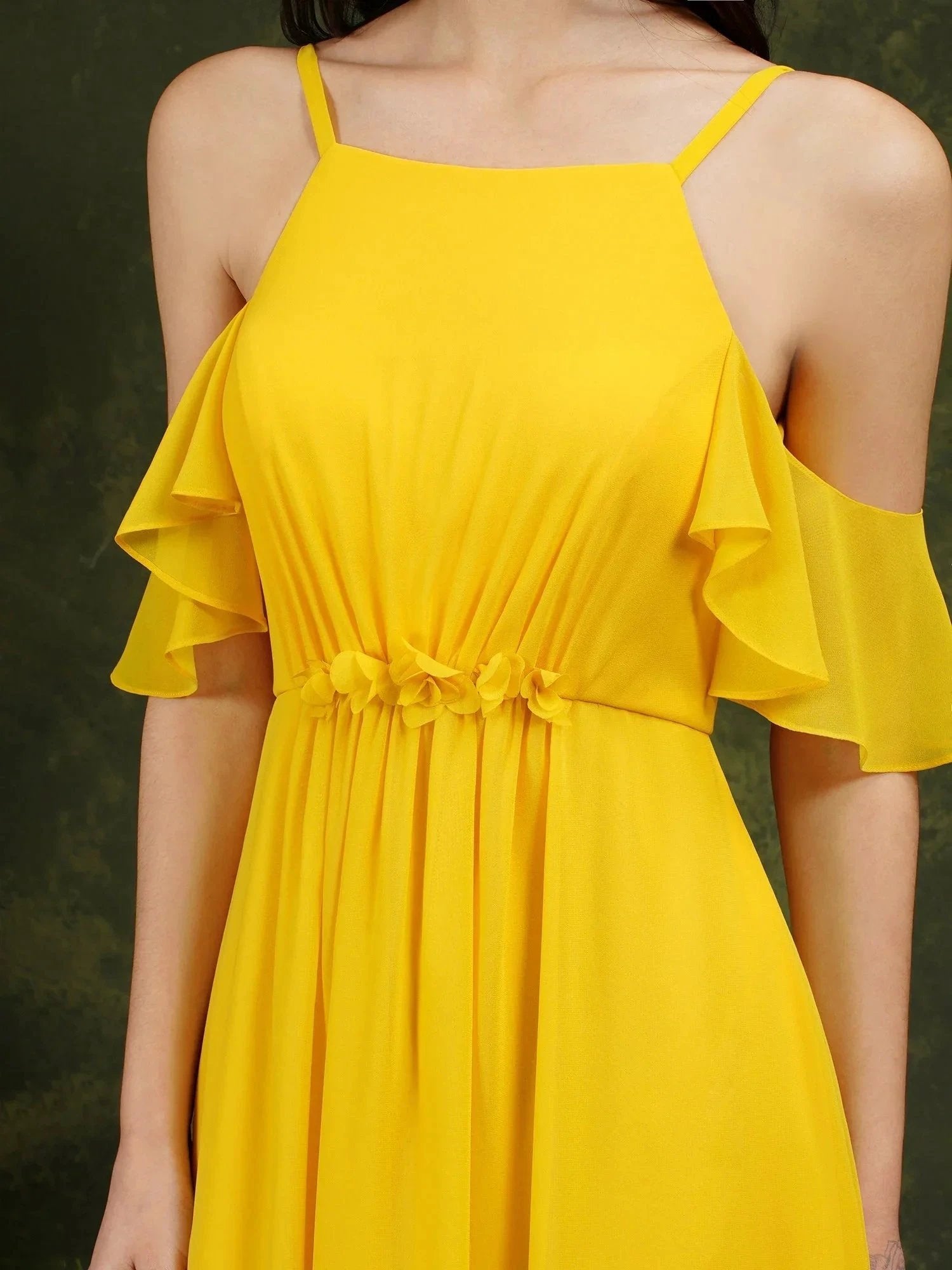 A-Line Spaghetti Straps Off-the-shoulder Ruffles Chiffon Bridesmaid Dress With Pockets by misshow.com