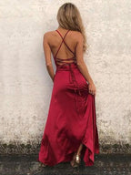 A-Line Spaghetti Straps Sleeveless Floor-Length With Ruffles Elastic Woven Satin Prom Dresses by misshow.com
