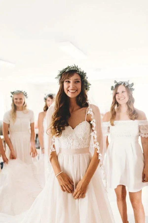 A-Line Spaghetti Straps Sleeveless Wedding Dress With Court Train WD541 by pgmdress