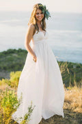 A-Line Spaghetti Straps Sweep Train Chiffon Wedding Dress WD240 by pgmdress