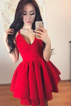 A-Line Spaghetti Straps Tiered Satin Homecoming Dress Party Dress PD069 by pgmdress