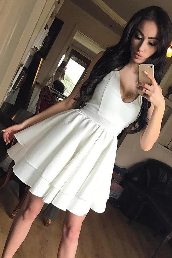 A-Line Spaghetti Straps Tiered Satin Homecoming Dress Party Dress PD069 by pgmdress