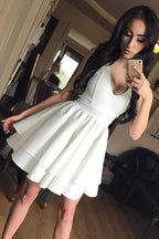 A-Line Spaghetti Straps Tiered Satin Homecoming Dress Party Dress PD069 by pgmdress