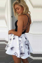 A-Line Spaghetti Straps White Floral Polyester Homecoming Cocktail Dress PD061 by pgmdress
