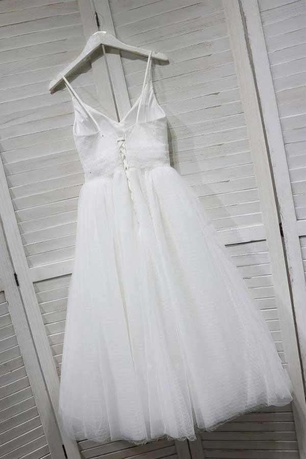 A-Line Spaghetti Straps White Homecoming Prom Dress with Tulle PD154 Main Image