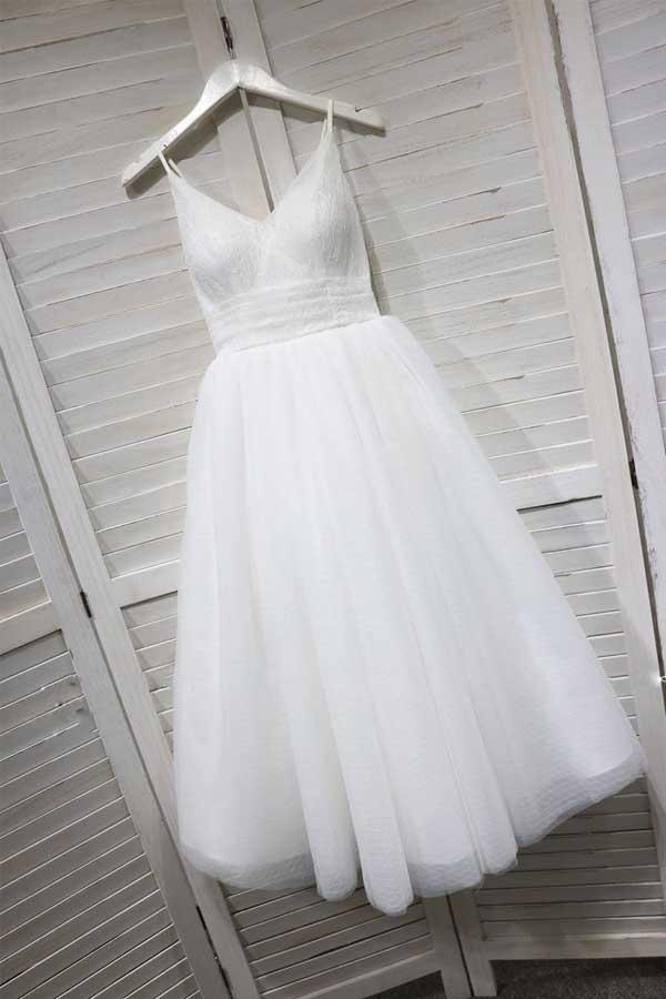 A-Line Spaghetti Straps White Homecoming Prom Dress with Tulle PD154 Hover Image