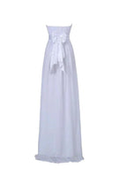 A-line Strapless Floor Length Chiffon White Bridesmaid Dress with Sash BD026 by pgmdress