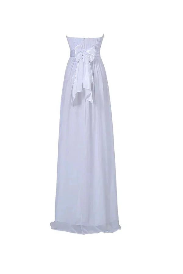 A-line Strapless Floor Length Chiffon White Bridesmaid Dress with Sash BD026 by pgmdress