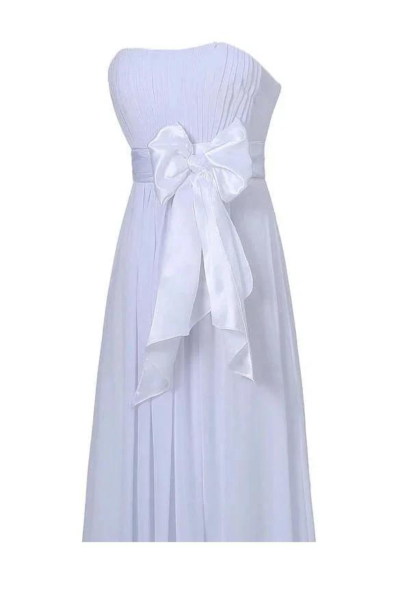 A-line Strapless Floor Length Chiffon White Bridesmaid Dress with Sash BD026 by pgmdress
