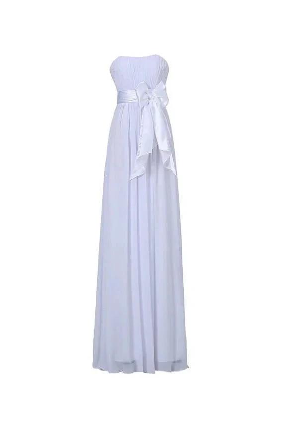 A-line Strapless Floor Length Chiffon White Bridesmaid Dress with Sash BD026 by pgmdress