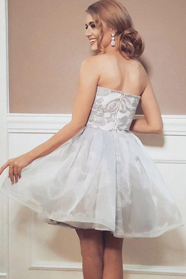 A-Line Strapless Short Organza Homecoming Party Dress with Appliques PD291 Main Image
