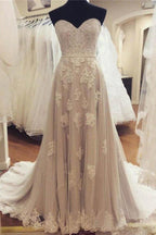 A-line Strapless Sweetheart Neck Lace Appliqued Wedding Dresses WD359 by pgmdress