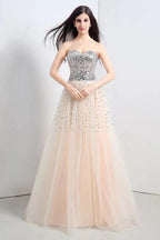 A-line Strapless Tulle Party Dress With Sequined by misshow.com