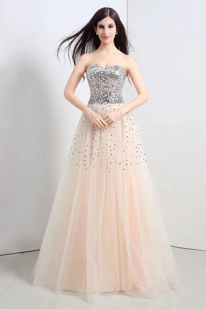 A-line Strapless Tulle Party Dress With Sequined by misshow.com