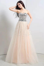 A-line Strapless Tulle Party Dress With Sequined by misshow.com