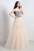 A-line Strapless Tulle Party Dress With Sequined by misshow.com