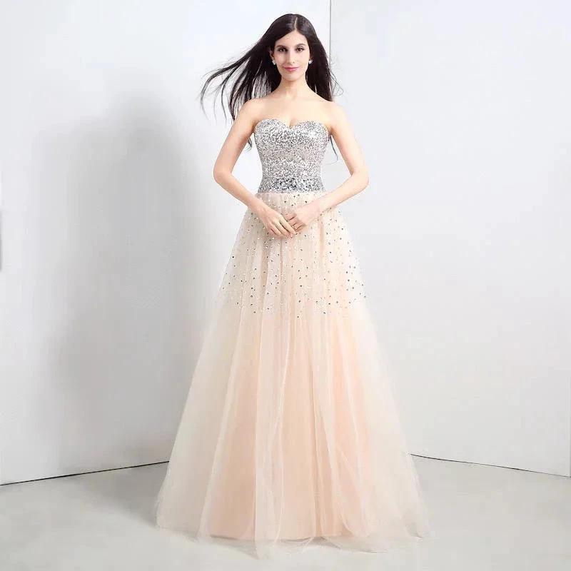 A-line Strapless Tulle Party Dress With Sequined by misshow.com