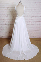A-line Straps Court Train Chiffon Appliques Backless Wedding Dresses WD172 by pgmdress