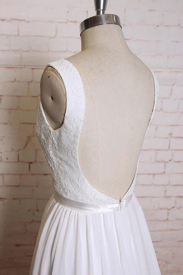 A-line Straps Court Train Chiffon Appliques Backless Wedding Dresses WD172 by pgmdress