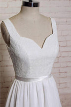 A-line Straps Court Train Chiffon Appliques Backless Wedding Dresses WD172 by pgmdress