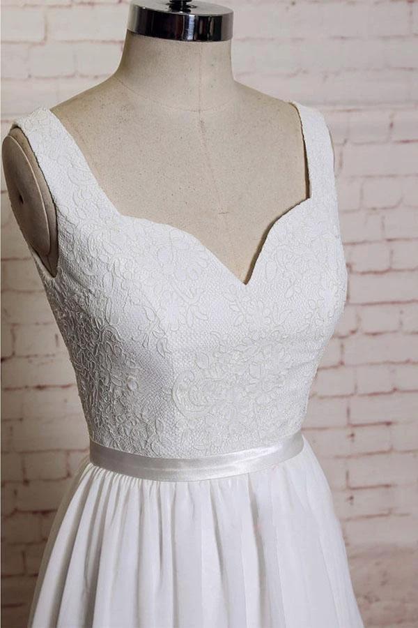 A-line Straps Court Train Chiffon Appliques Backless Wedding Dresses WD172 by pgmdress