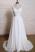 A-line Straps Court Train Chiffon Appliques Backless Wedding Dresses WD172 by pgmdress