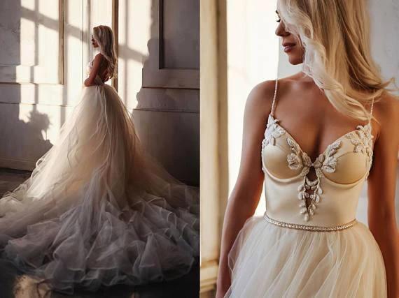 A-line Straps Floor length Beading Wedding Dress Long Prom Dress WD538 by pgmdress