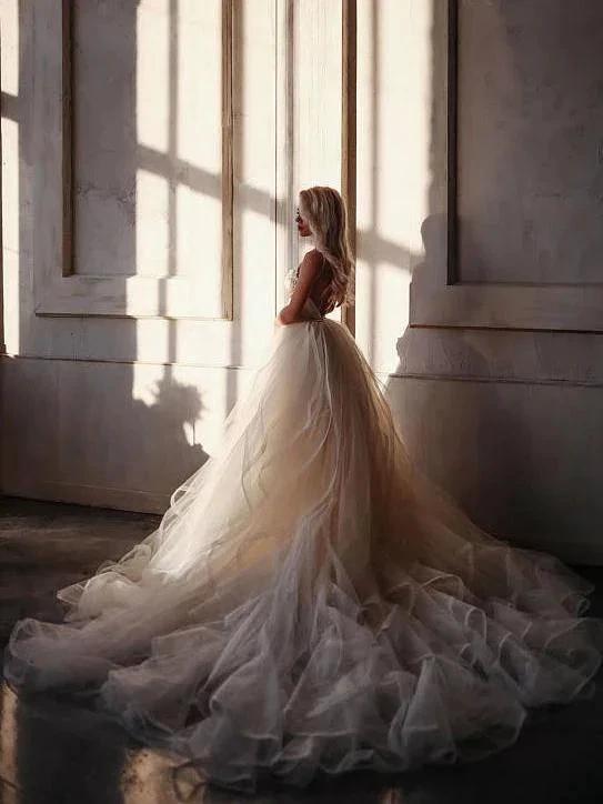 A-line Straps Floor length Beading Wedding Dress Long Prom Dress WD538 by pgmdress