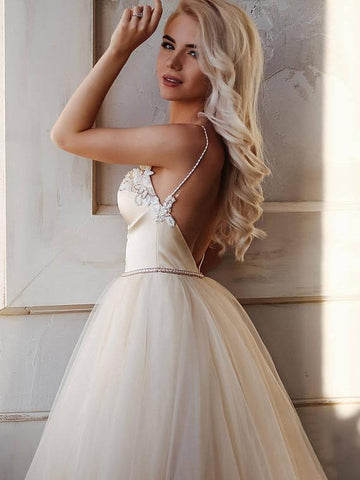 A-line  Straps Floor length Beading Wedding Dress Long Prom Dress WD538