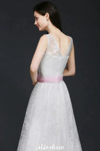 A-line Straps White Wedding Dress With Bowknot by misshow.com