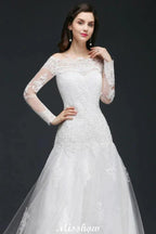 A-line Sweep-train Ivory Wedding Dress with Lace by misshow.com