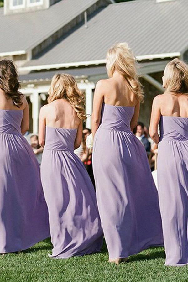 A-Line Sweetheart Backless Lavender Chiffon Bridesmaid Dress with Ruched BD080 by pgmdress
