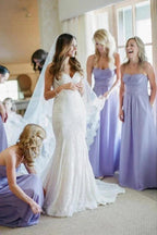 A-Line Sweetheart Backless Lavender Chiffon Bridesmaid Dress with Ruched BD080 by pgmdress