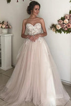 A-line Sweetheart Boho Wedding Dress Lace Romantic Wedding Dresses WD520 by pgmdress