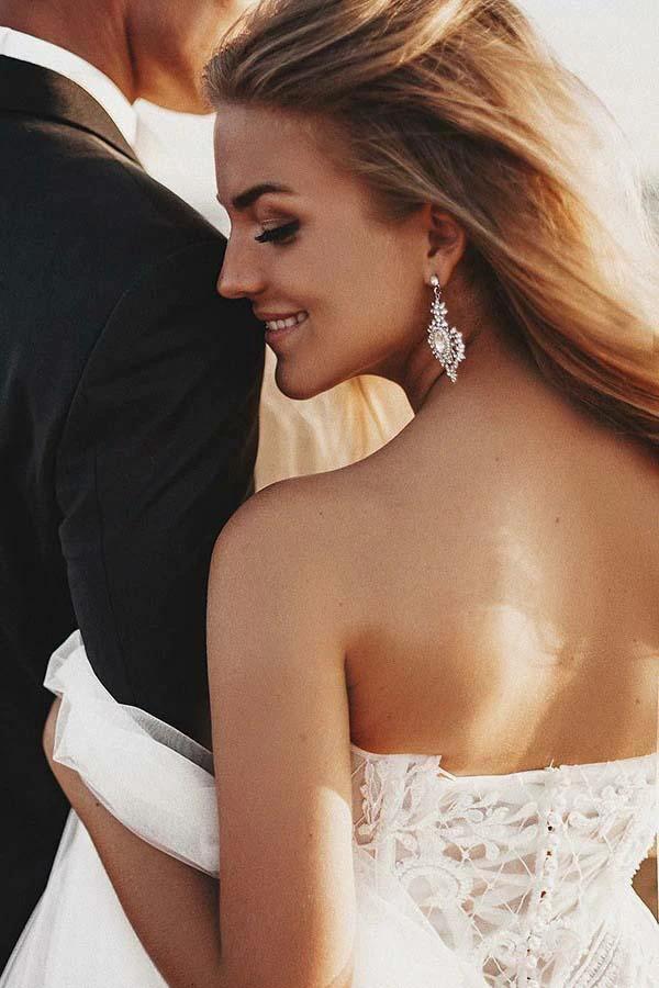 A-Line Sweetheart Court Train Tulle Wedding Dress with Appliques WD325 by pgmdress