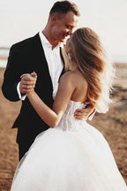 A-Line Sweetheart Court Train Tulle Wedding Dress with Appliques WD325 by pgmdress