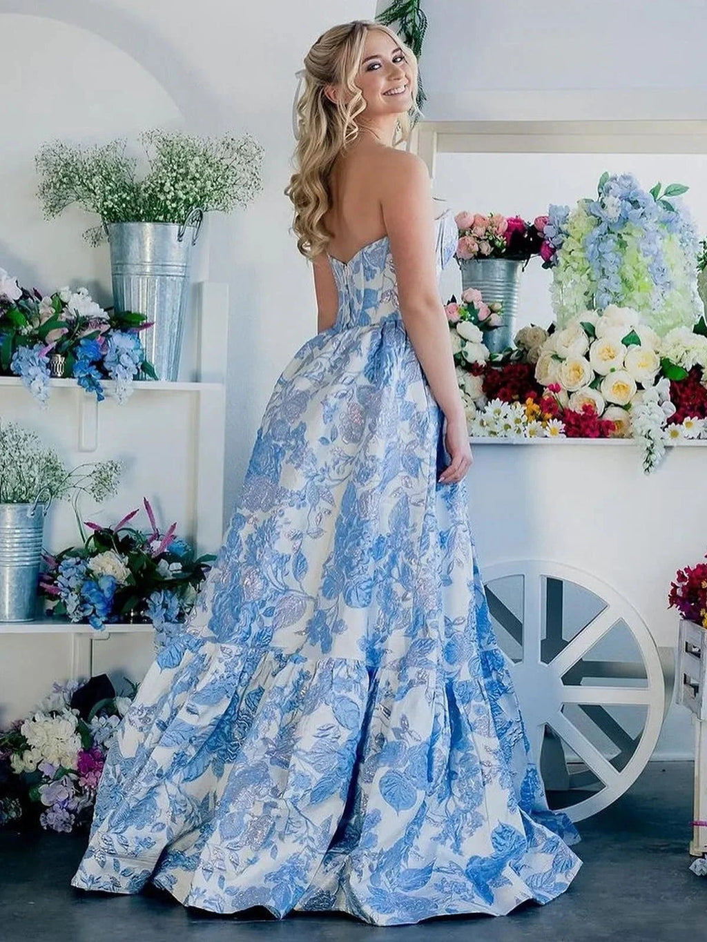 Delice | A-Line Sweetheart Floral Printed Long Prom Dresses by Kissprom