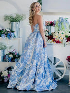 Delice | A-Line Sweetheart Floral Printed Long Prom Dresses by Kissprom