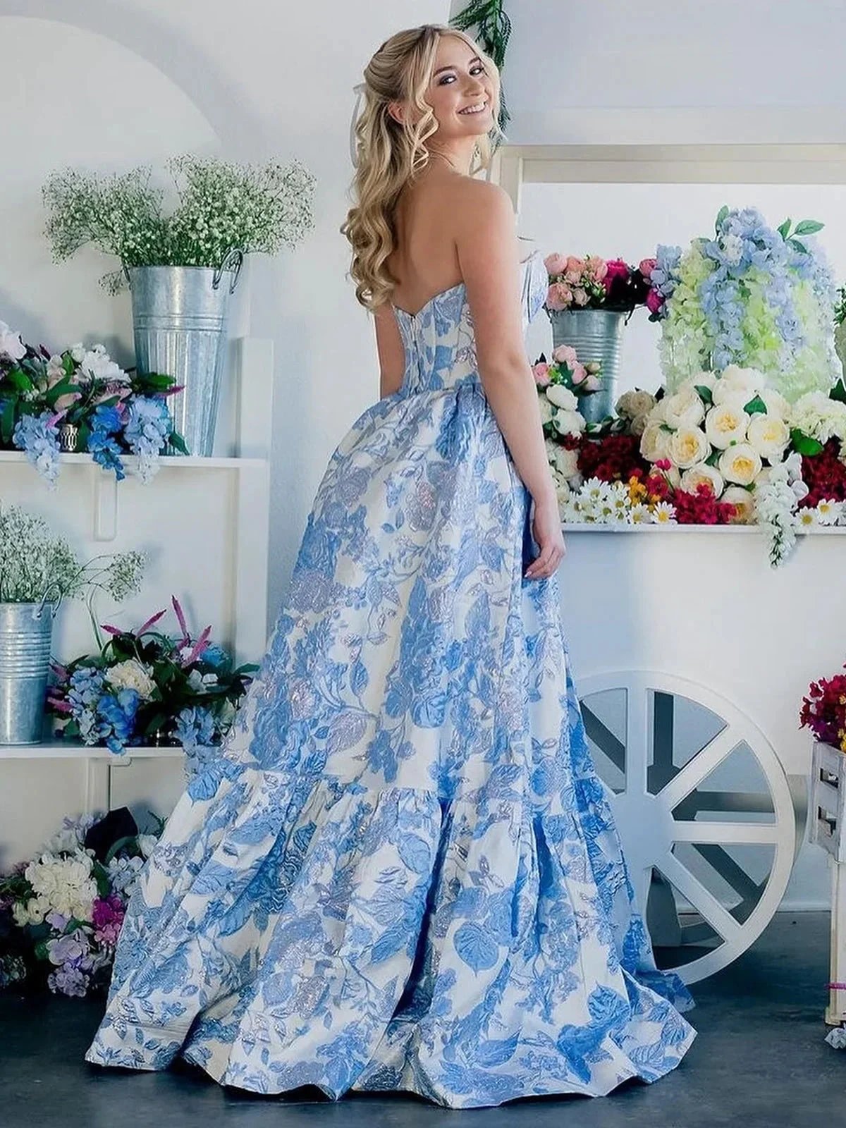 Delice | A-Line Sweetheart Floral Printed Long Prom Dresses by Kissprom