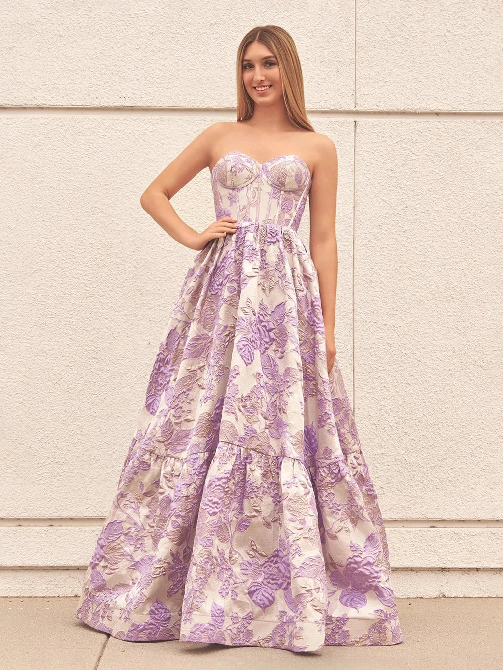 Delice | A-Line Sweetheart Floral Printed Long Prom Dresses by Kissprom