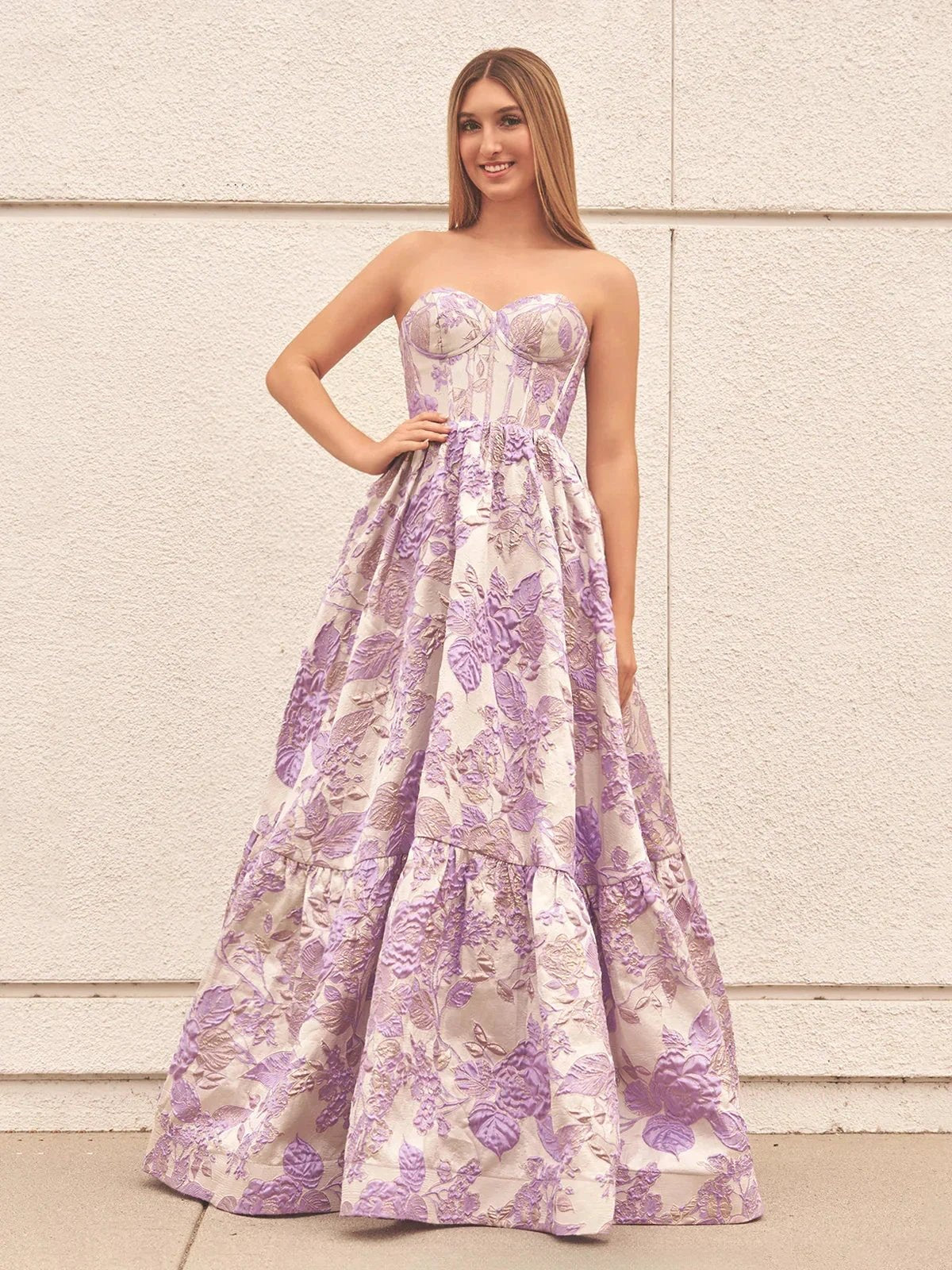 Delice | A-Line Sweetheart Floral Printed Long Prom Dresses by Kissprom