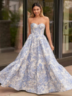 Delice | A-Line Sweetheart Floral Printed Long Prom Dresses by Kissprom