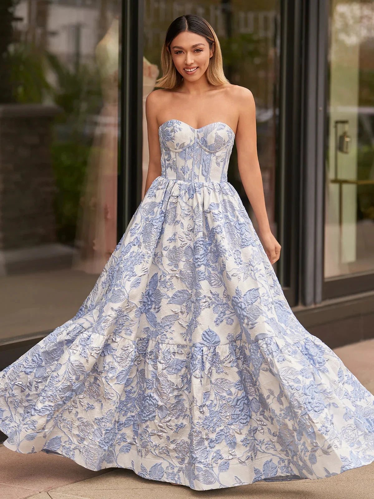 Delice | A-Line Sweetheart Floral Printed Long Prom Dresses by Kissprom