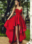 Red A-Line Sweetheart Sleeveless Satin High Low Prom Dresses