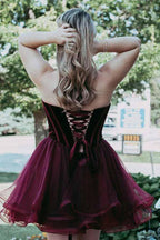 A-Line Sweetheart Short Burgundy Organza Homecoming Party Dress PD039 by pgmdress