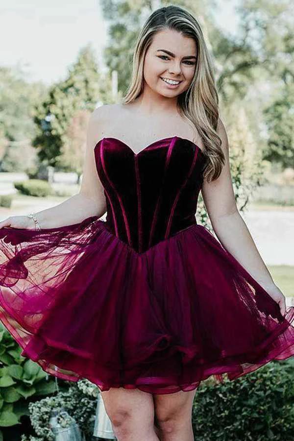 A-Line Sweetheart Short Burgundy Organza Homecoming Party Dress PD039 by pgmdress
