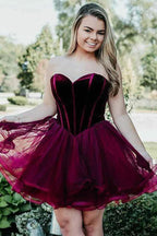 A-Line Sweetheart Short Burgundy Organza Homecoming Party Dress PD039 by pgmdress