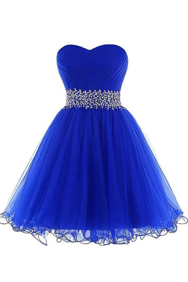 A-line Sweetheart Short Tulle Lace-up Royal Blue Homecoming Dress PD206 by pgmdress